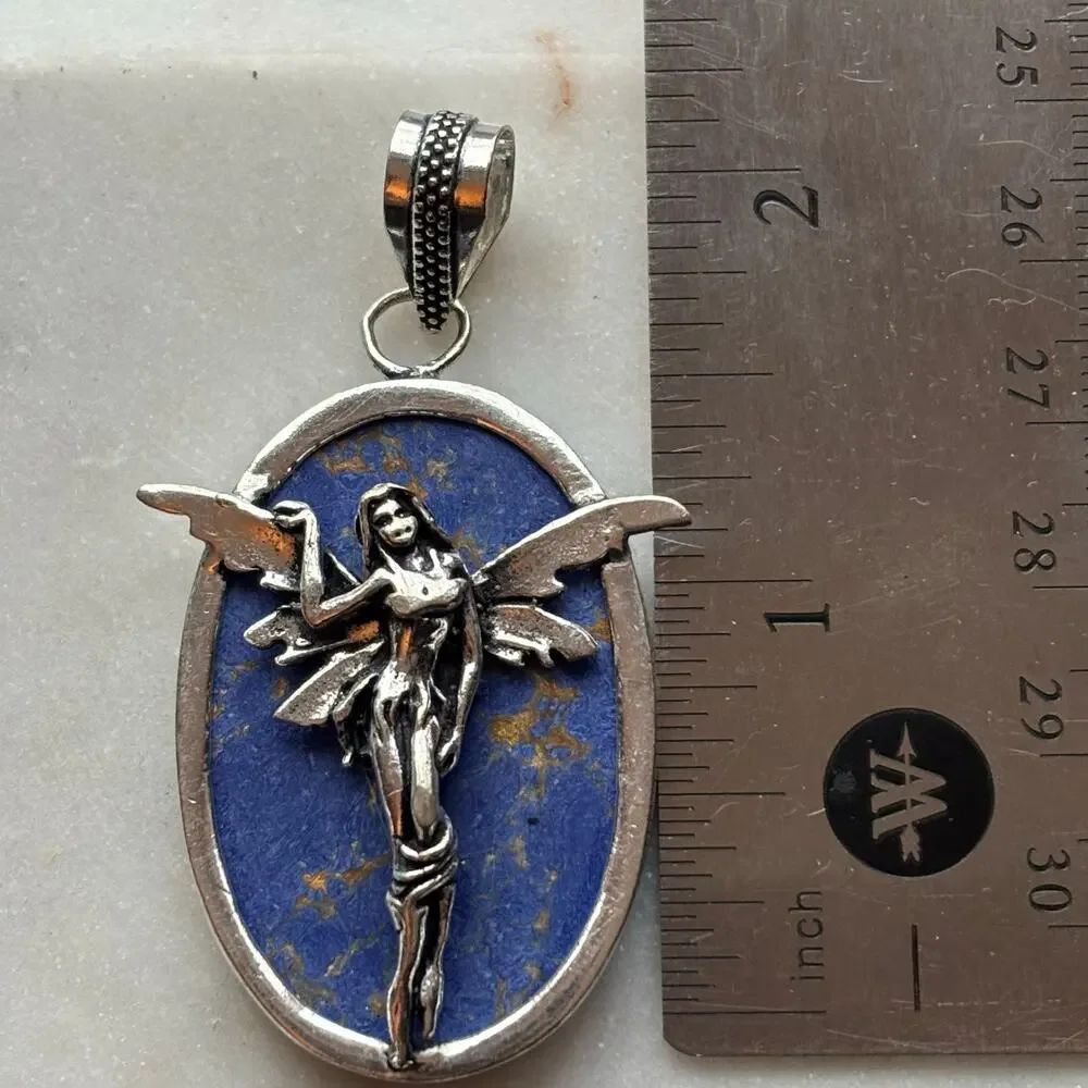 Copper Turquoise Silver Fairy Pendant